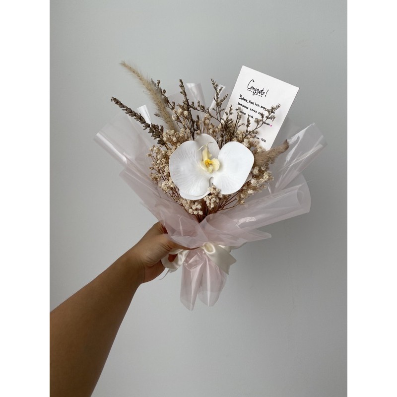 dried flower bouquet with orchid - bunga kering dan anggrek artifisial buket