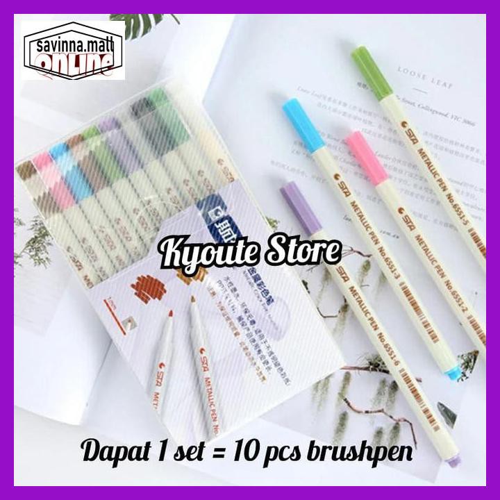 

U0Uo879- Sta Metallic Pen Brush Pen Marker 10 Warna Set Murah Berkualitas - Sta Brushpen Y7Ry688-
