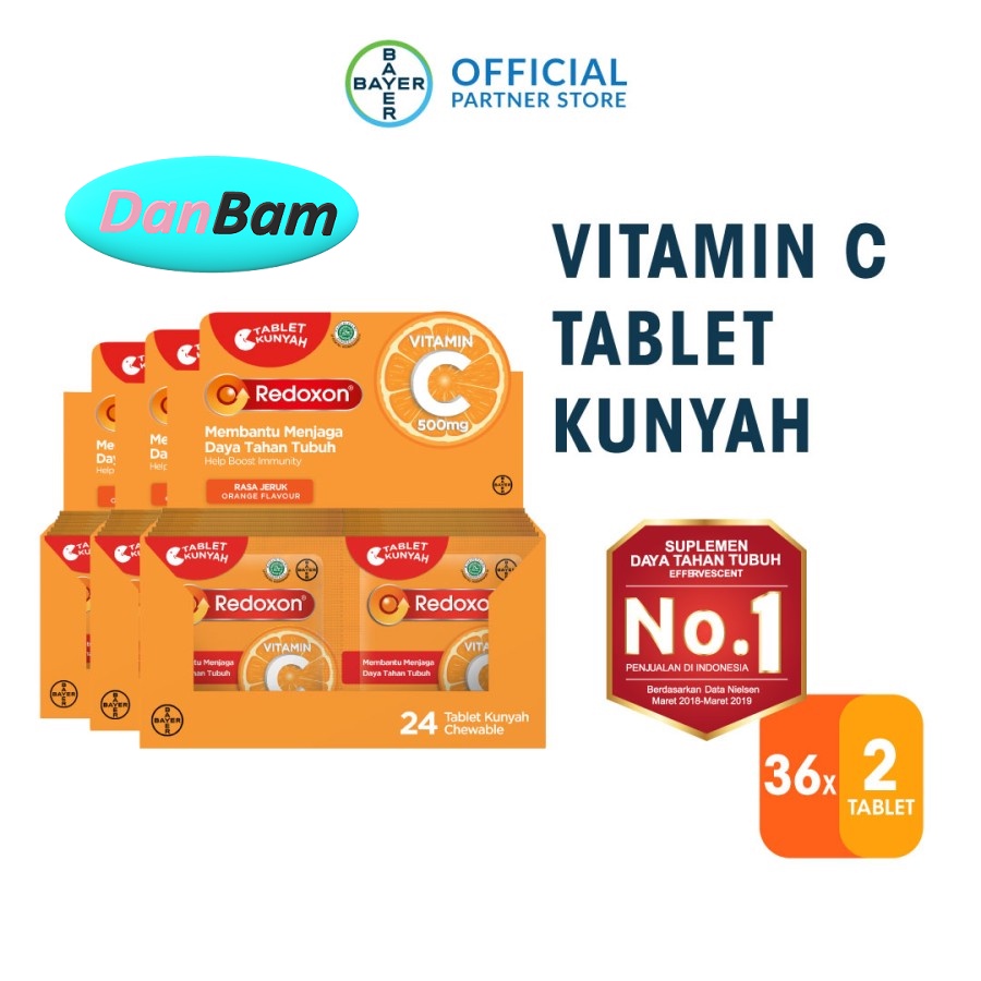 Redoxon Vitamin C 500mg Tablet Kunyah (2 Sachet x 12 Tablet) x 3 Box