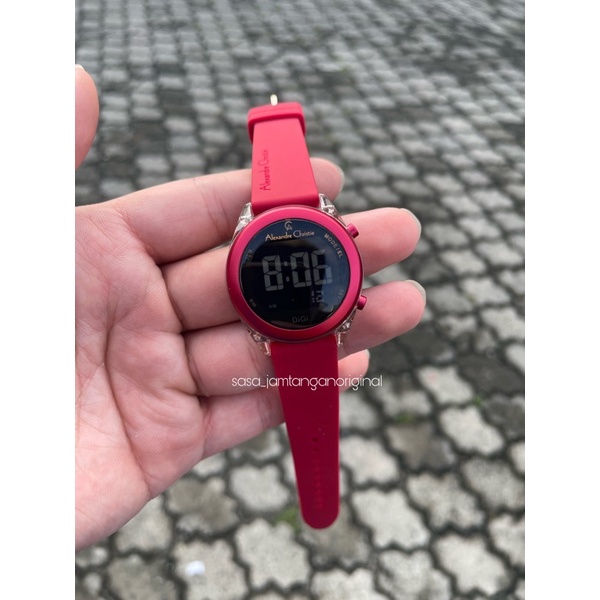 Jam Tangan Alexandre Christie Ac 9358 Original Digital  Red Wanita