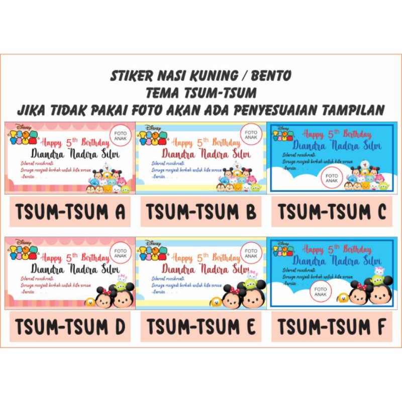 50 stiker nasi kuning bento nasi box ulang tahun tema tsum-tsum TSUM TSUM murah