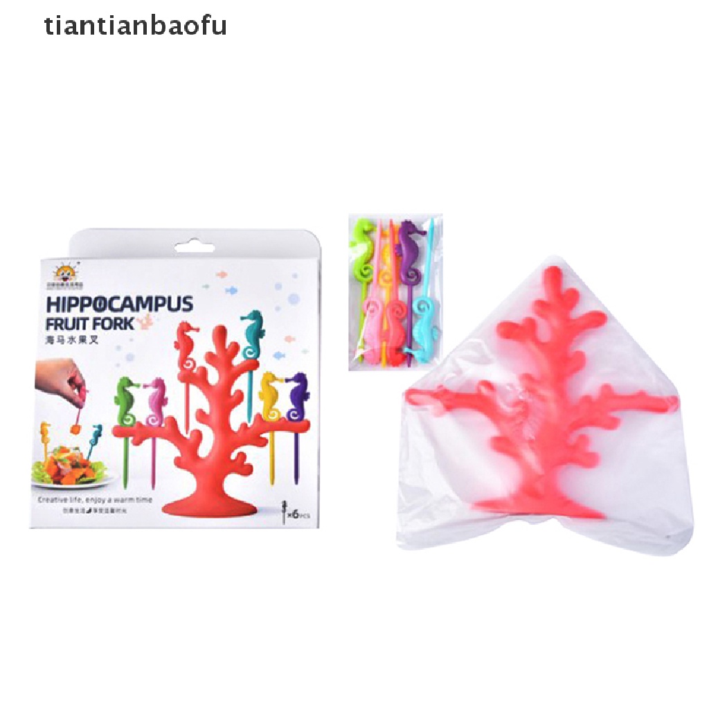 6 Pcs Garpu Buah Kue Dessert Mini Bentuk Kartun Hippocampus Untuk Anak