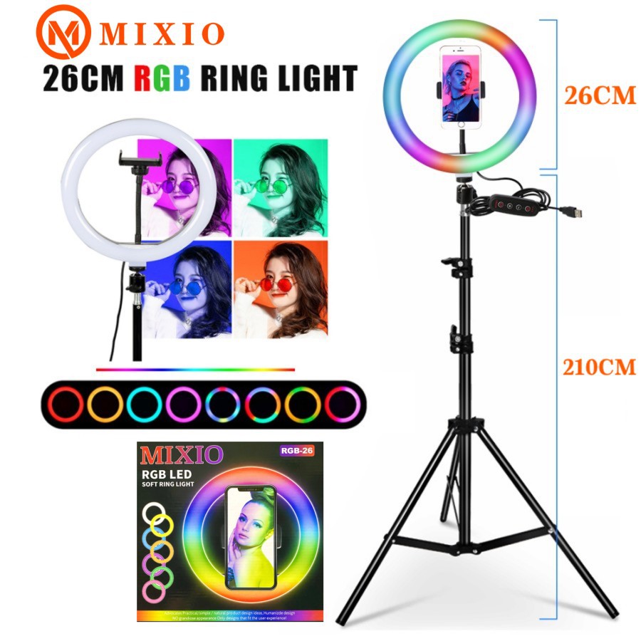 MIXIO Ring Light RGB Rainbow MIXIO 26CM + TRIPOD MINI BESI TRIPOD STAND 1.1M 1.6M 2.M