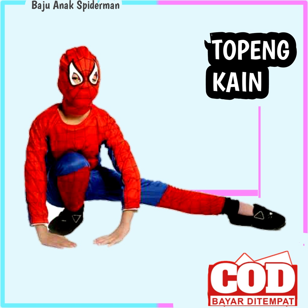 baju spiderman anak laki laki + topeng kain