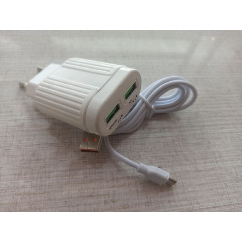 Travel Charger max 2.4 a 2 port + kabel quick cas fast charging quick charger  ampere