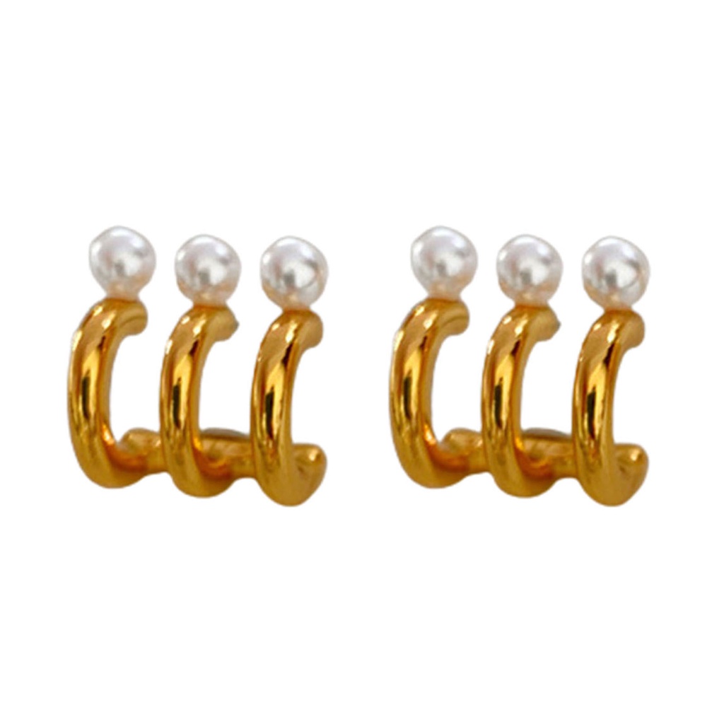 Hu Hu Hu Hu Hu Alat Bantu Pasang Kacamata♡ 1 Pasang Anting Stud Tiga Lapis Aksen Mutiara Imitasi Warna Kontras Untuk Wanita