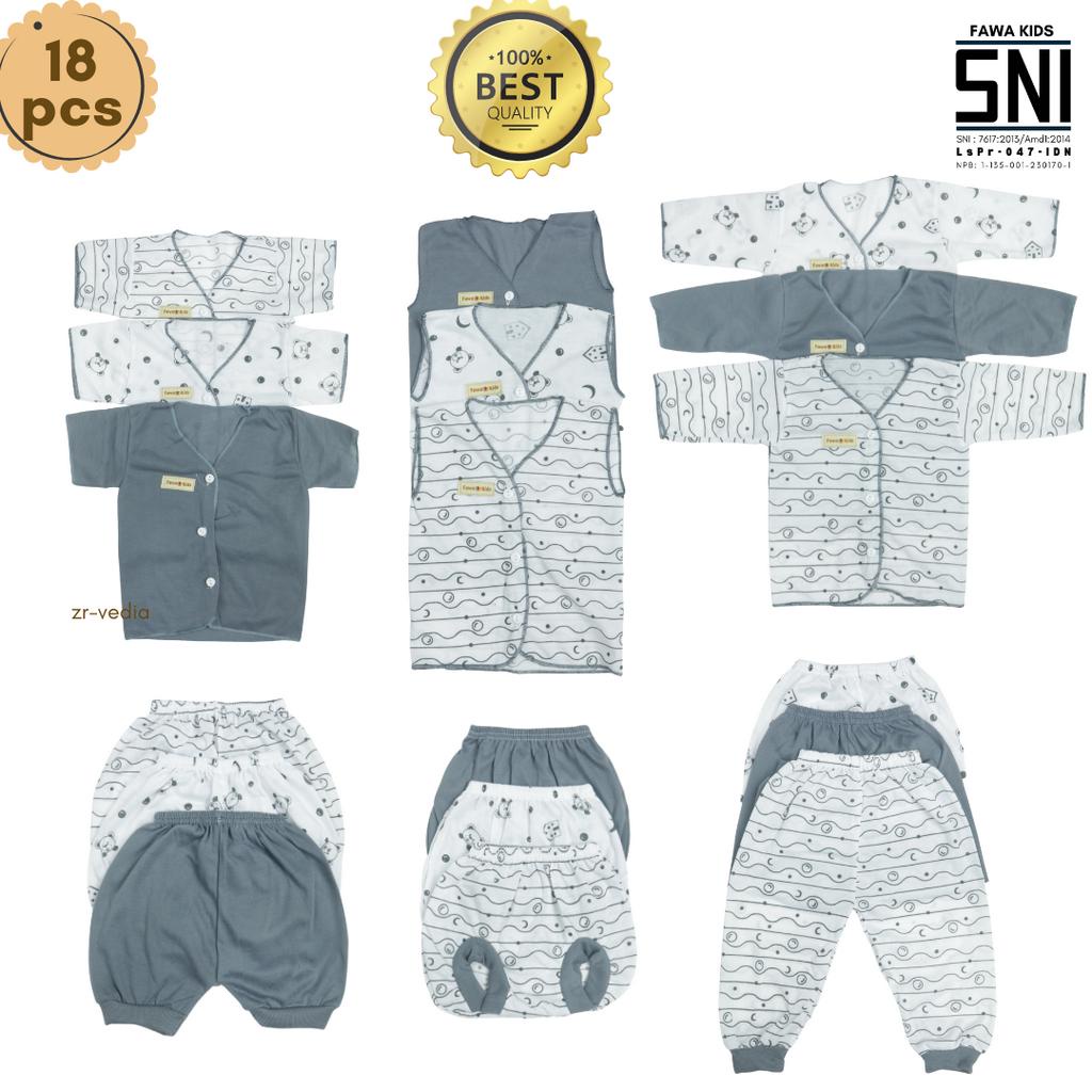 SNI - (18 PCS) Paket Baju Bayi New Born 0-3 Bulan Baju Kancing Kado Lahiran Setelan Stelan Baby Anak Laki Laki Perempuan Atasan Celana Pop Panjang kiosbalitaaprilia