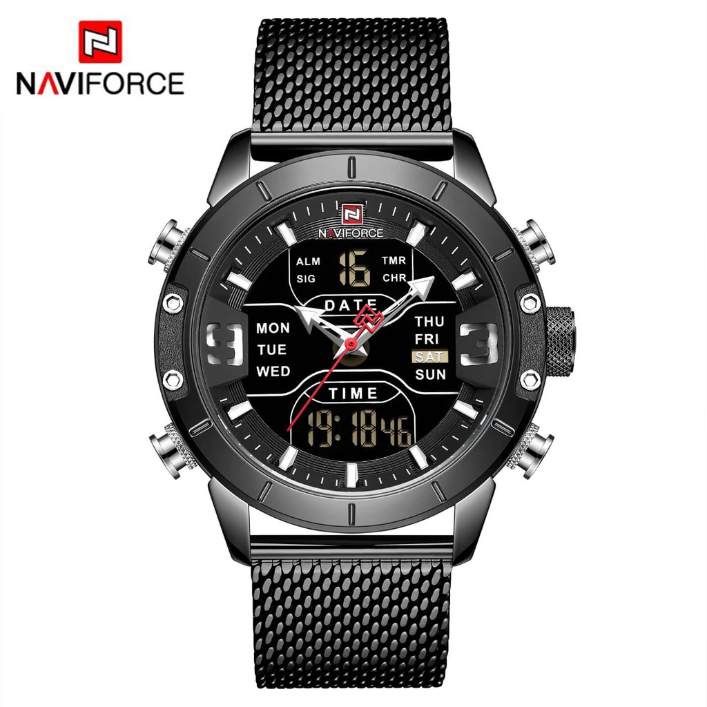 Jam Tangan Terbaru Naviforce 9153 Pria Dual Time Multifungsi Rantai Pasir Original