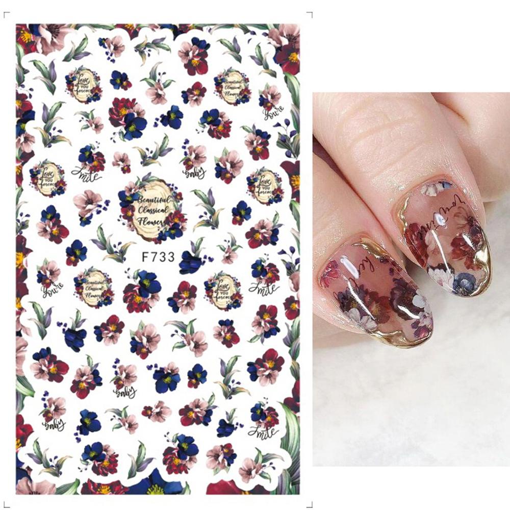 R-flower Nail Stiker Kuku Dekorasi Biru Pink Design Daun 3D