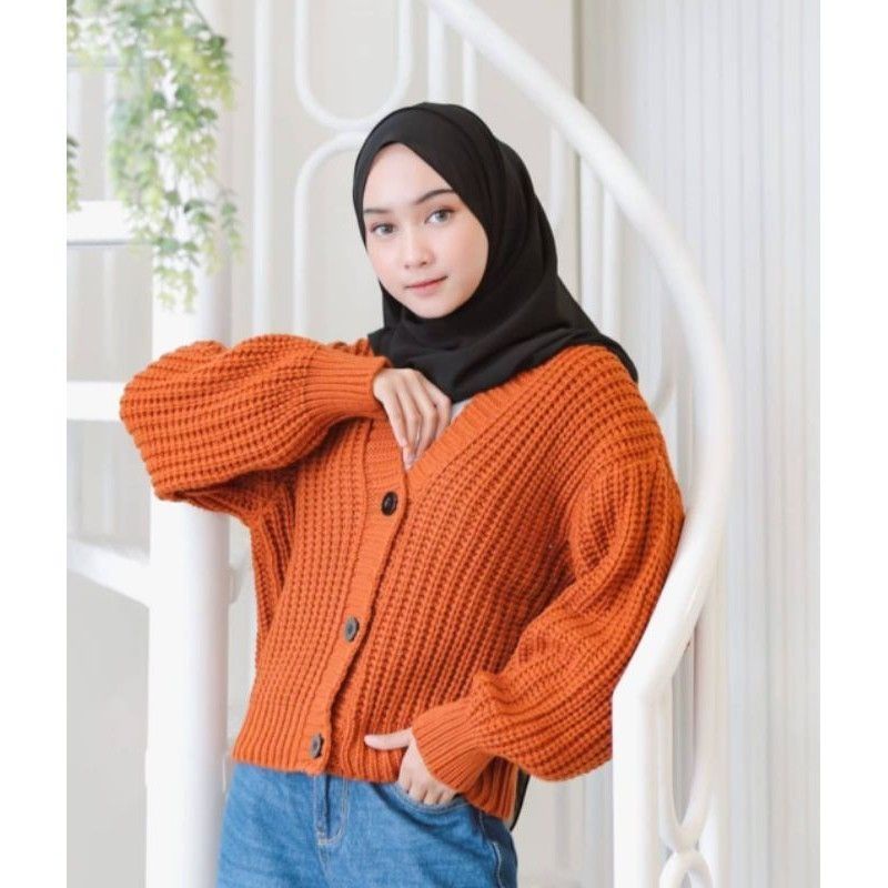 Cardigan Rajut Oversize Nacara Premium Cardy Crop Tebal-Coral