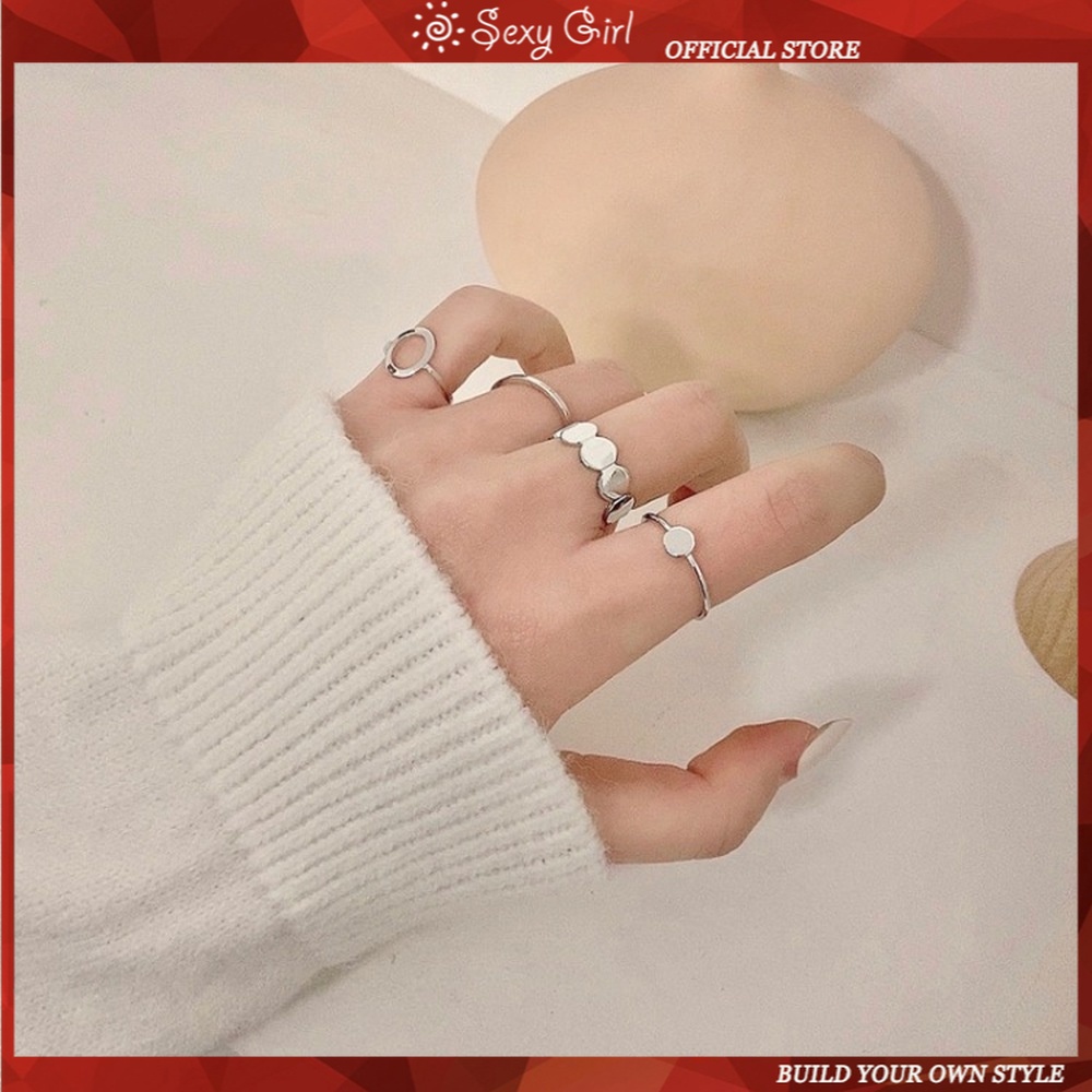 5pcs/set Korean Temperament Ring Female Simple Geometric Disc Index Finger Ring Fashion Ins Wind Ring