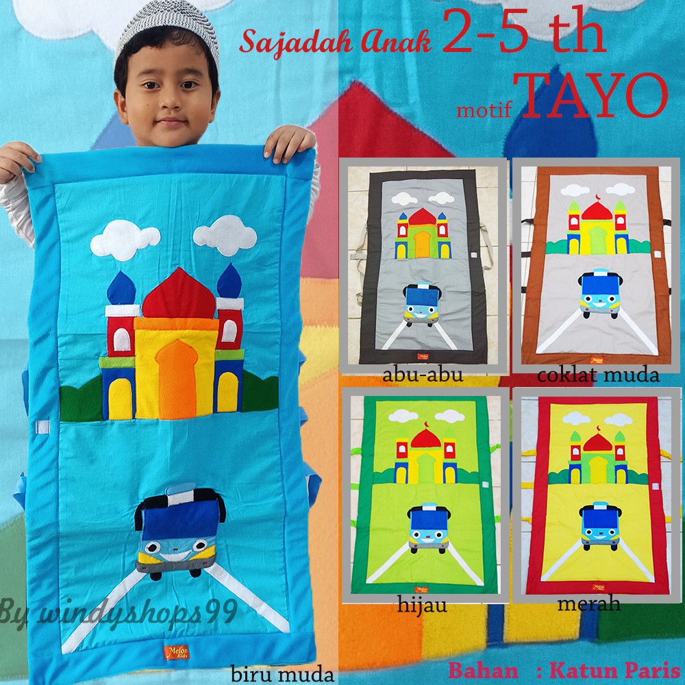 Sajadah Anak Laki Karakter I Handmate Motif TAYO warna Biru Muda