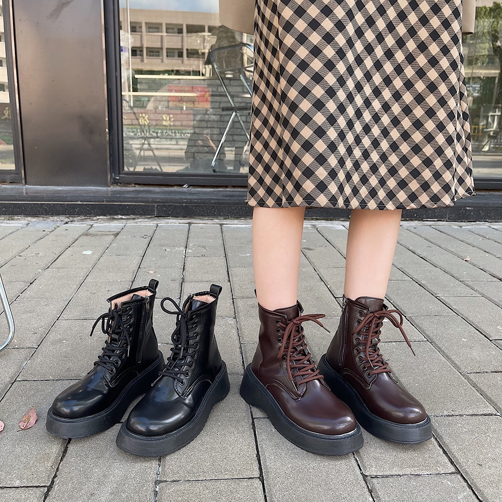 ☒◇❒Round toe Martin boots wanita musim semi dan musim gugur 2021 kecil bersol tebal pendek boots sid