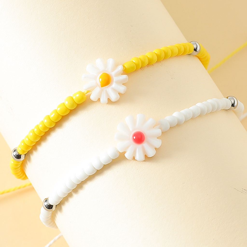 2pcs / Set Gelang Bangle Desain Bunga Matahari Untuk Pasangan