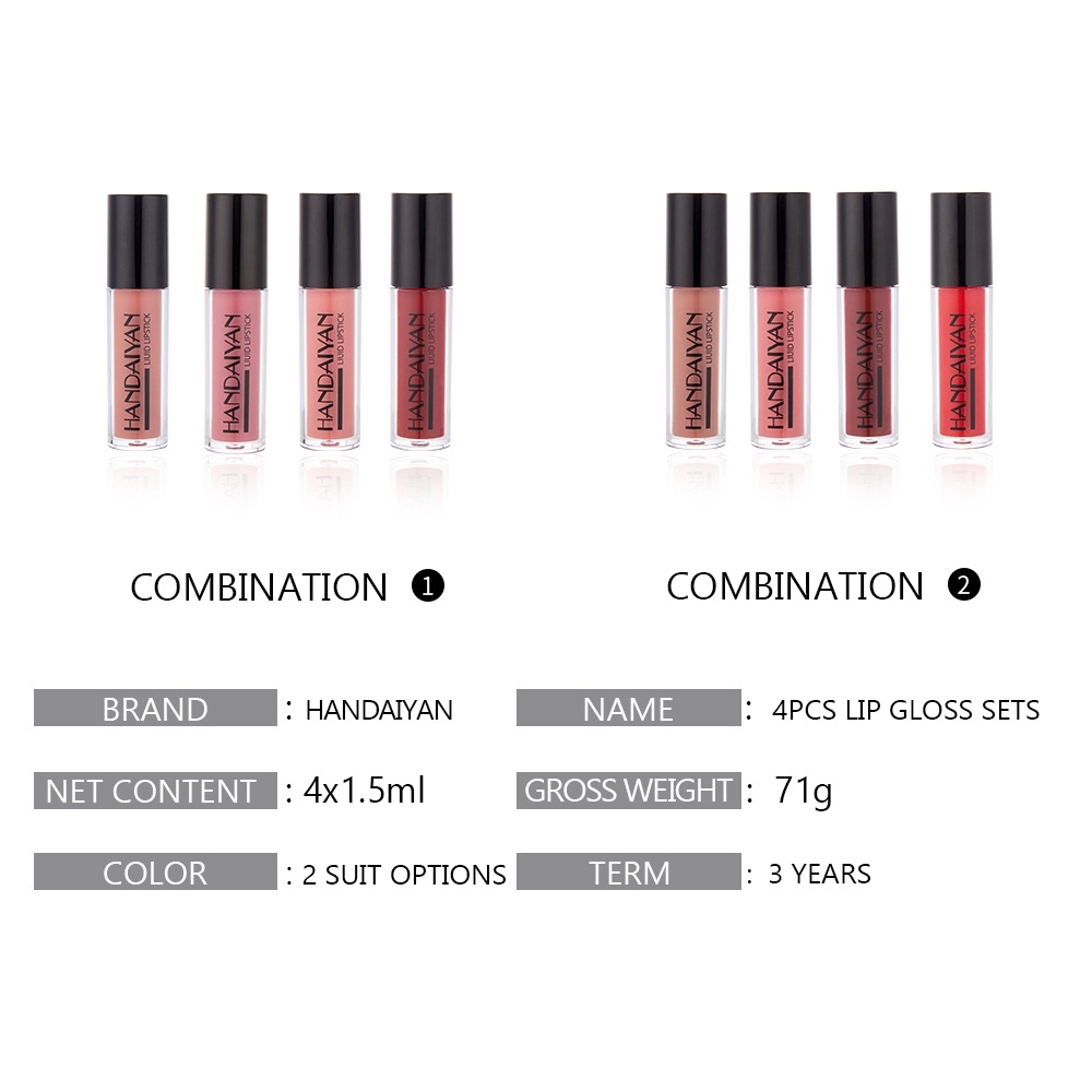 【Baru】handaiyan-Mate Liquid Lipstik Kit Makeup 4 Warna Kosmetik Makeup Tahan Air