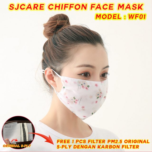 Chiffon Fashion Face Mask Breathable Masker Kain BONUS FILTER PM2.5 - WF01