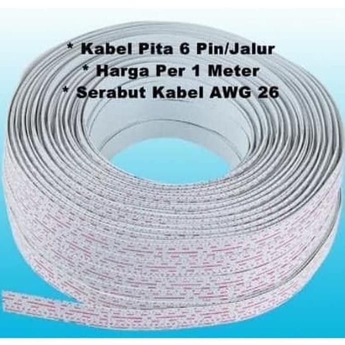 Kabel Pita 6 Jalur Awg26 Pipih Cable Flat 6P Pin 26 Awg 26Awg / 1 Mete Iseeu773