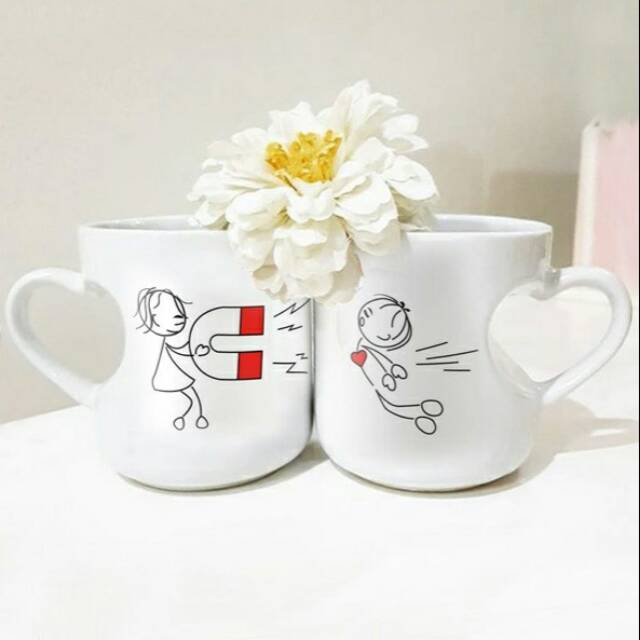 MUG COUPLE HATI // bisa custom desain // kado nikah // kado anniv