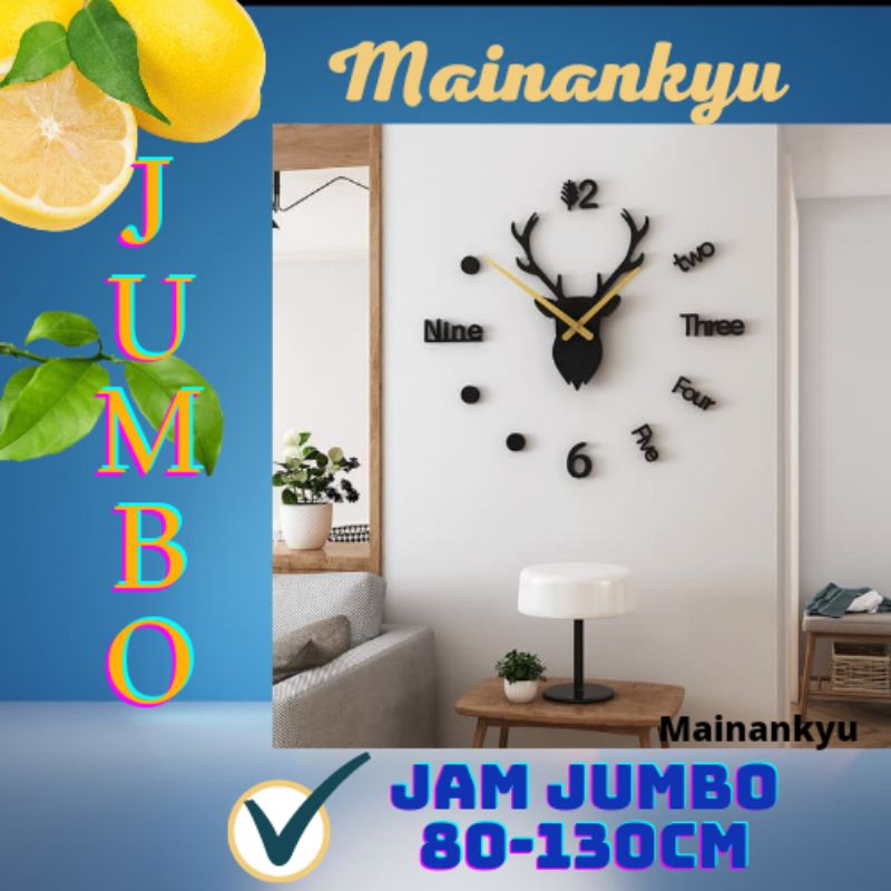 (MAINANKYU) Jam Dinding DIY 3D Model Kepala Rusa Besar 100cm / Jam DIY Model Deer