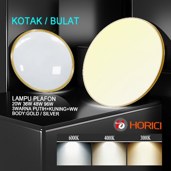 Horici Asli Gold / Silver Lampu Plafon 20Watt 36Watt 48Watt  96Watt Hias Ruang Tamu Minimalis Mewah Putih Ultra Tipis Permukaan Dipasang Lampu Plafon Rumah