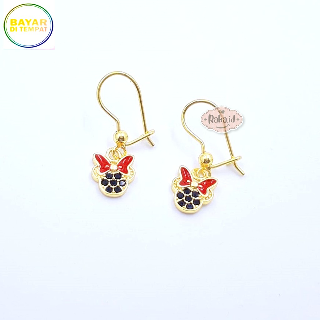 RAKA Acc - Anting Clip / Klip / Anting Minnie Hitam Merah Xuping Meilyn Perhiasan Aksesoris 588