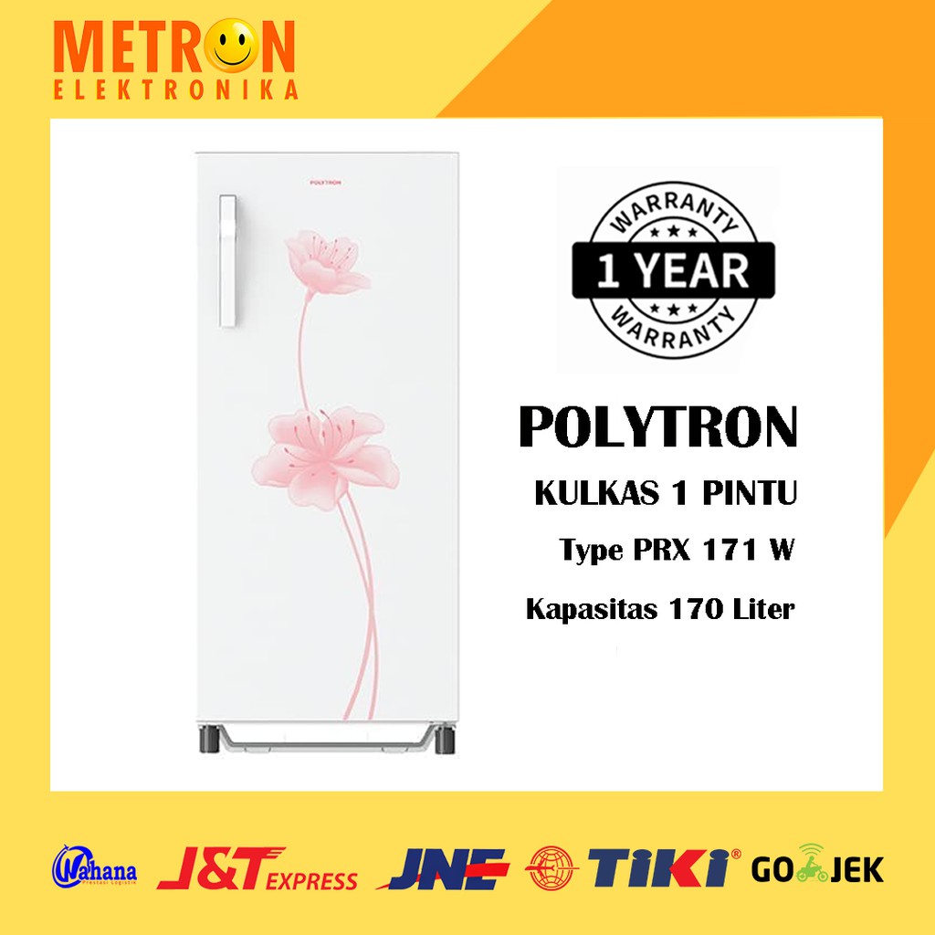 POLYTRON PRX 171 W WHITE METAL KULKAS 1 PINTU 170 LT LITER PRX171