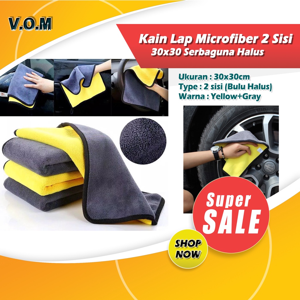 Kain Lap Microfiber 2 Sisi 30x30 Serbaguna Halus Mobil Dapur 0755