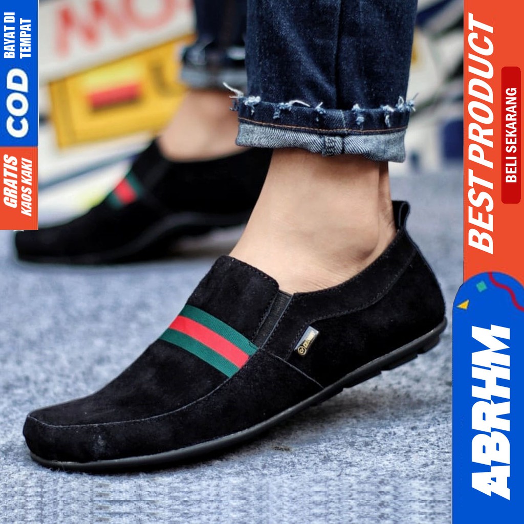 ABRHM x YOMI Sepatu Kasual Pria Sepatu Casual Pria Kantor Kerja Loafers Fashion Kulit Asli Suede Sepatu Slop Anti Slip Sepatu Semi Formal Kuliah Kondangan Gaya keren Kekinian Murah Terlaris