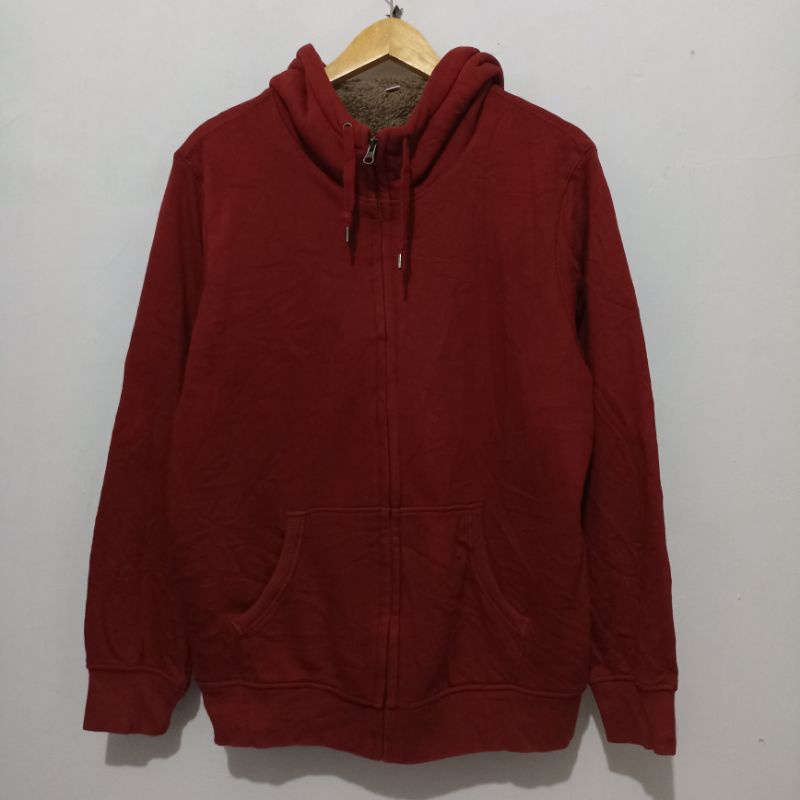 ZIPPER HOODIE SHERPA UNIQLO MAROON SECOND