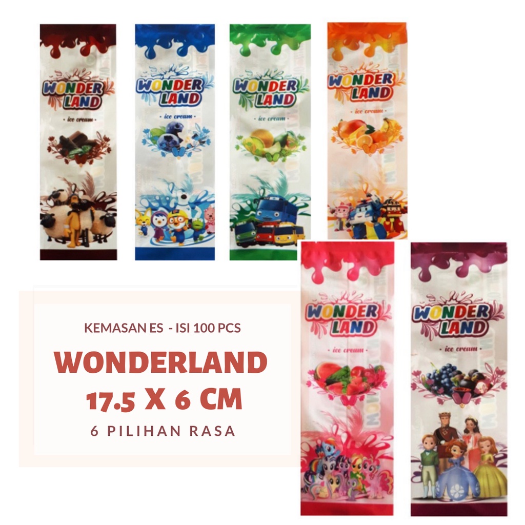 WONDERLAND 100PCS plastik es ulir karakter wonderand plastik es lilin 5x23 cod Plastik eskrim