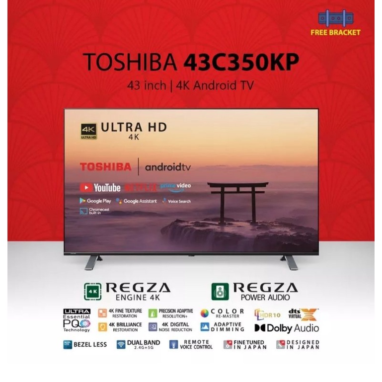 Toshiba 43C350KP Led Tv 43 inch Smart Android 9.0 4k Uhd Tv Free Breket