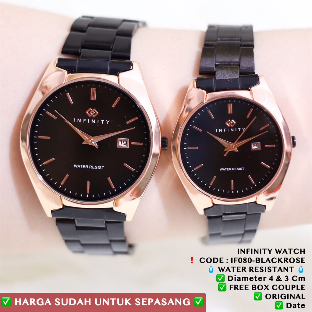 Jam tangan couple rantai INFINITY original pria dan wanita anti air stainless steel free box IF055