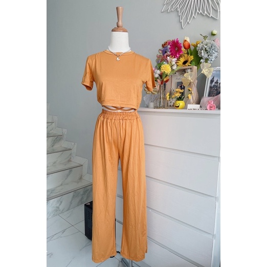 stelan croptop+long pants polos wanita,set rayon polos kyota,one set kyota rayon polos murah