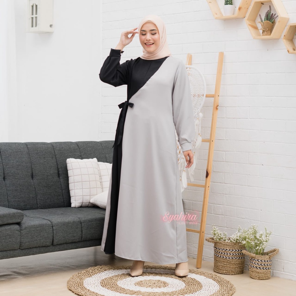 gamis hitam wanita kekinian tali samping jumbo ld 130  terbaru dan kekinian mewah simple elegan murah