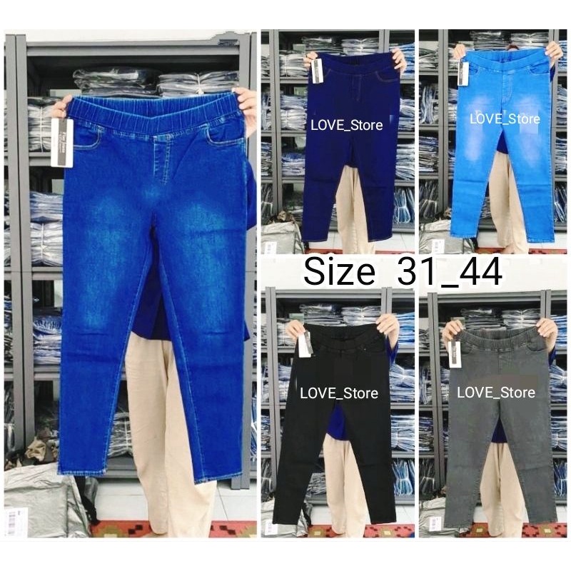 Play Jeans Legging Jeans Jumbo Jeans Pinggang Karet Jumbo Celana Jeans Bigsize