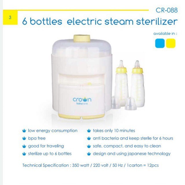 CROWN 6 BOTTLE Electric Steam Sterilizer Type CR088