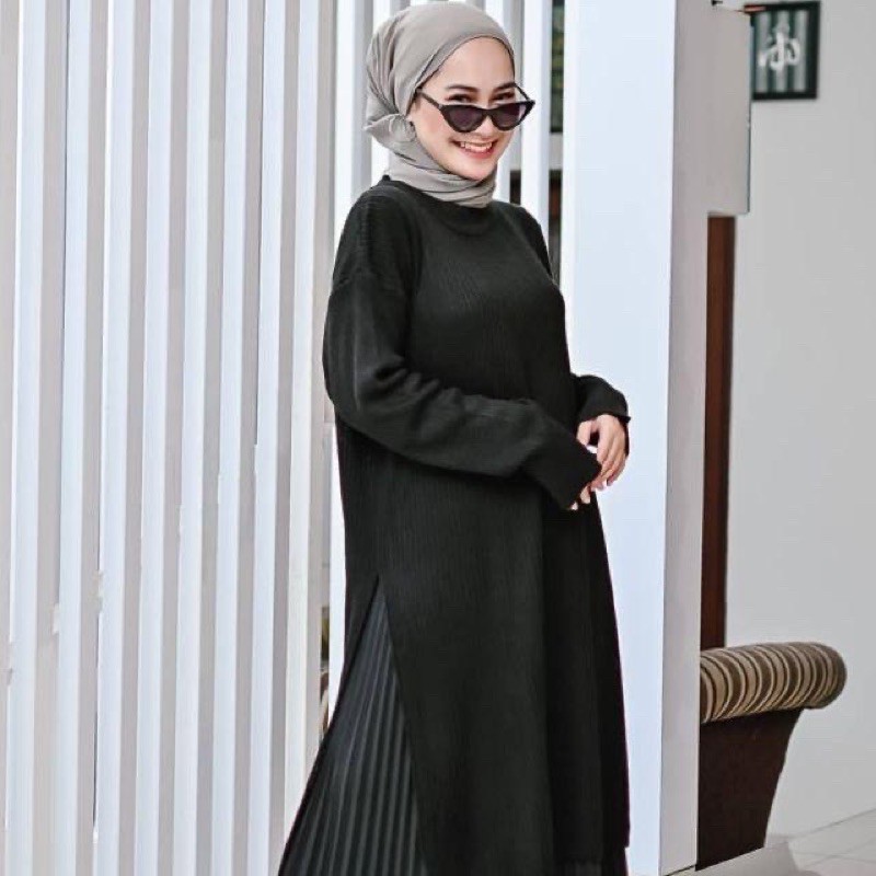 Long Rajut Tunik Slit Karenina Knitted belah Samping Candy Grosir