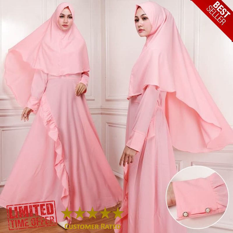 TERBARU [Syari Nathalia Salem SW] gamis wanita peach diamond salem