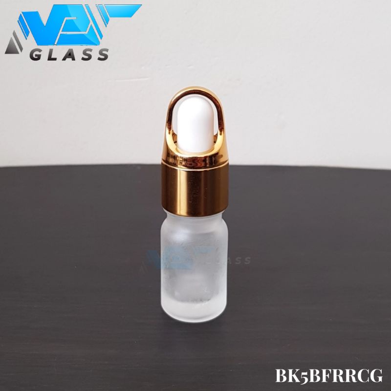 botol kaca pipet 5ml bening frosted doff ring gold