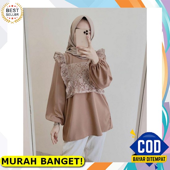 Blouse Blus Wolfis Polos Daily Rempel Lengan Karet Jumbo Big Size Wanita Bahan Premium Model Terbaru