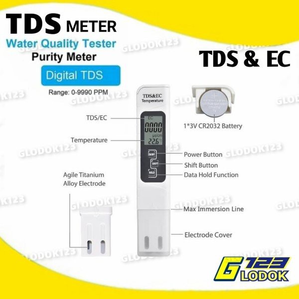 Alat Ukur Hidroponik TDS EC Tester Meter Kualitas Kadar PPM Air Minum