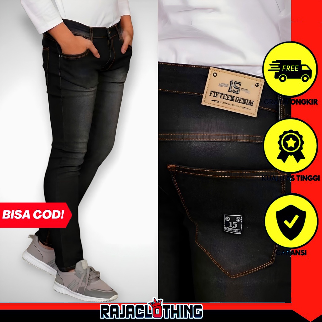 RCL - FIFTEEN DENIM Celana Jeans Panjang Pria Slim Fit Denim Stretch / Celana Jeans Pria Slim Fit Streetch Original New Fifteen Denim / Celana Pria Jeans BLACK JAZZ SCRUP