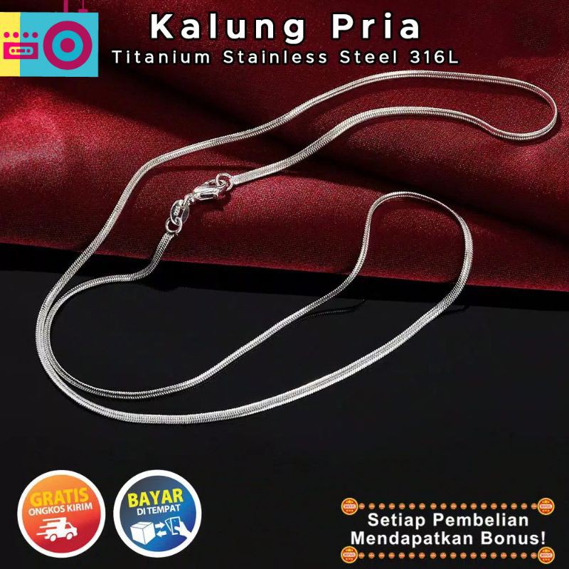 KALUNG TITANIUM PRIA WANITA PIPIH perak anti luntur dan anti karat selamanya