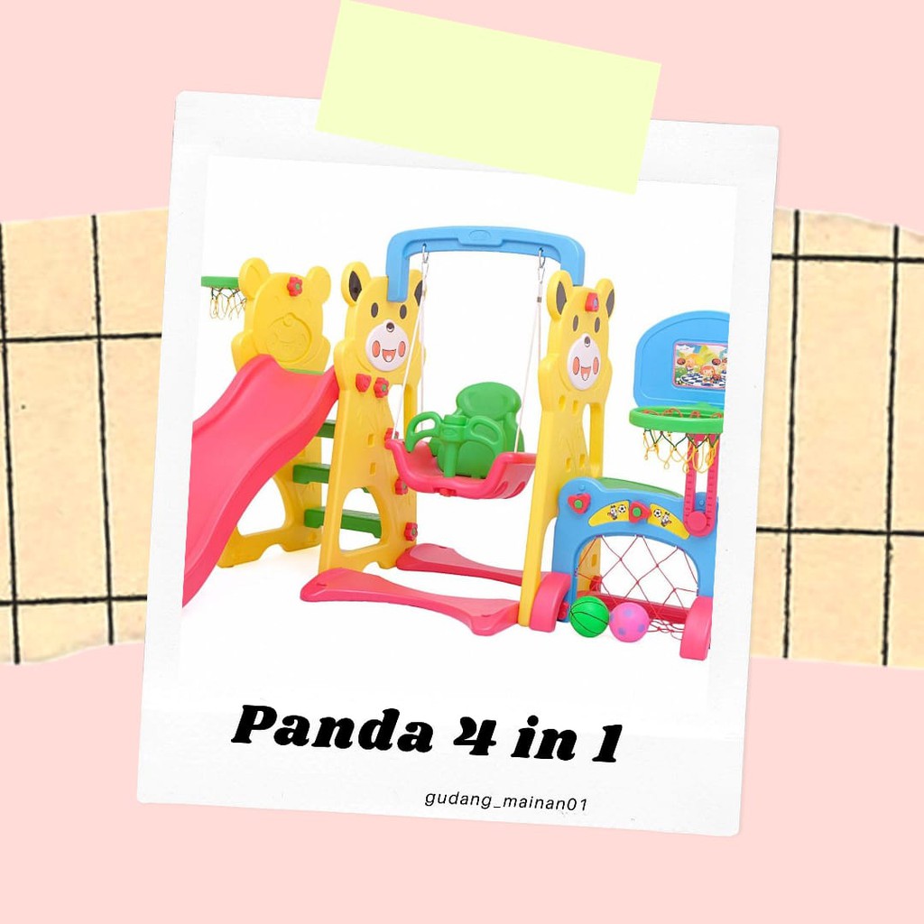 Mainan Anak 4 in 1 L'abeille Panda Swing Football &amp; Basketball
