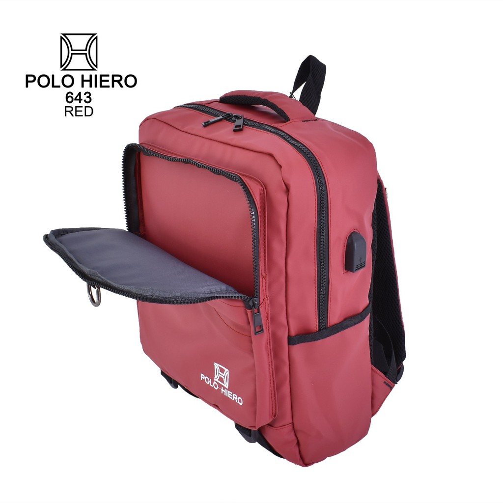 Best seller! Ransel Polo Hiero 643 Tas Sekolah Stylish Bahan Lembut,Licin (Free Kabel USB Extension) BISA COD-5