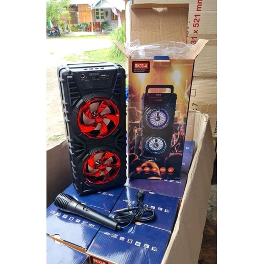Terbaru Speaker bluetooth 2 tabung powerbass SK33-A Speaker Karaoke portable
