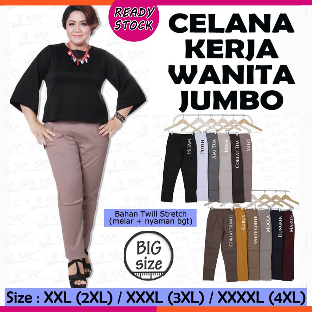 BIGCLO - (COD) Celana Kerja Original Wanita Panjang Jumbo Big Size Pants Bahan Twill Stretch