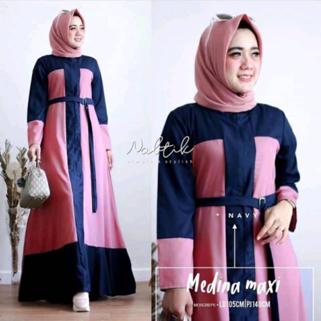 Gamis dress murah busana muslim wanita terbaru MEDINA MAXI DRESS 1kg bs muat 2 bahan moscrepe