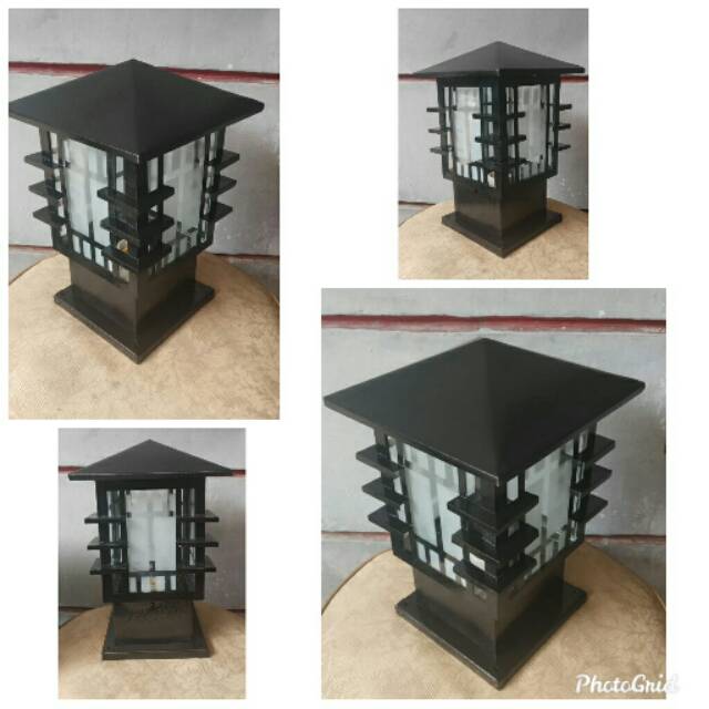 Lampu pilar pagar kaca motif