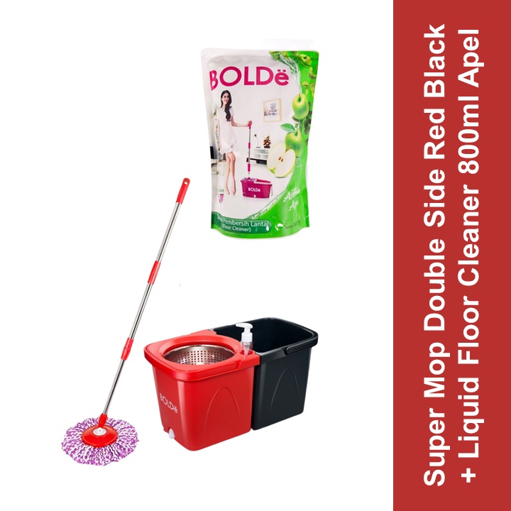BOLDe Pel Lantai + Sabun Pembersih Lantai / Super Mop Double Side Red Black + Liquid Floor Cleaner A